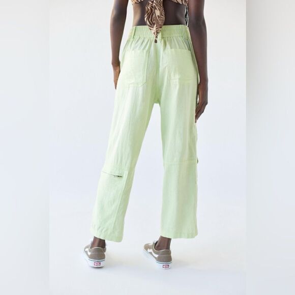 Urban Outfitters Linen Blend Myla High Rise Straight Leg Cargo Pants Lime Green - Picture 9 of 14
